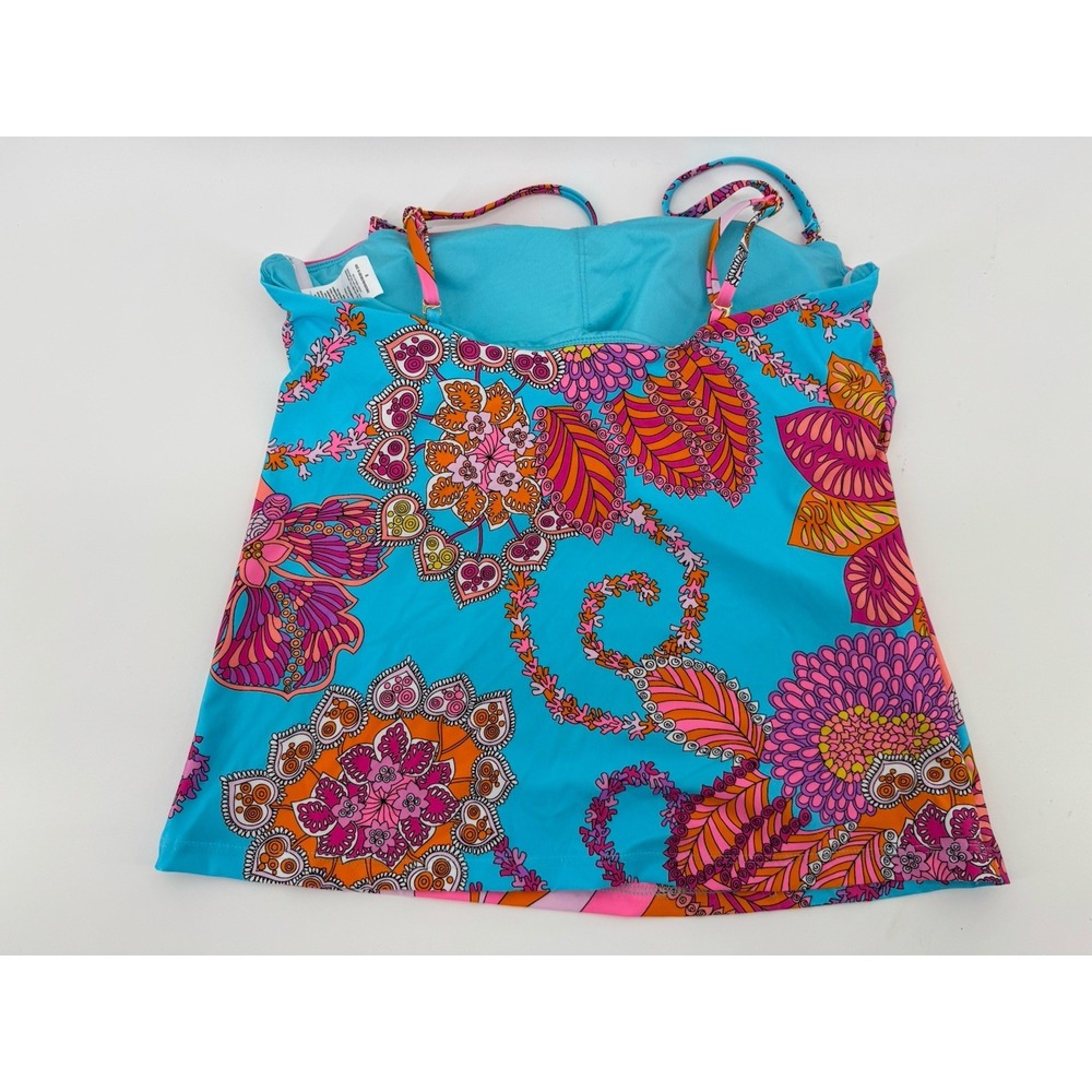Trina Turk Tankini Top Only, Size 8, Pads, Gold Hardware Aqua Multi Color - Picture 7 of 8